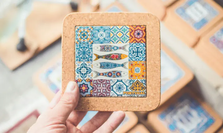 Portuguese cork souvenir with tile pattern