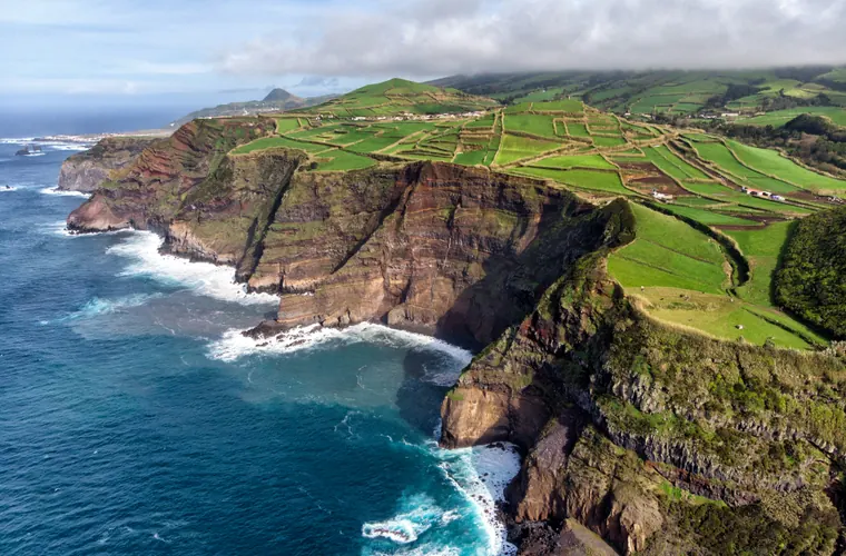Green cliffs and Atlantic coastline in the Azores